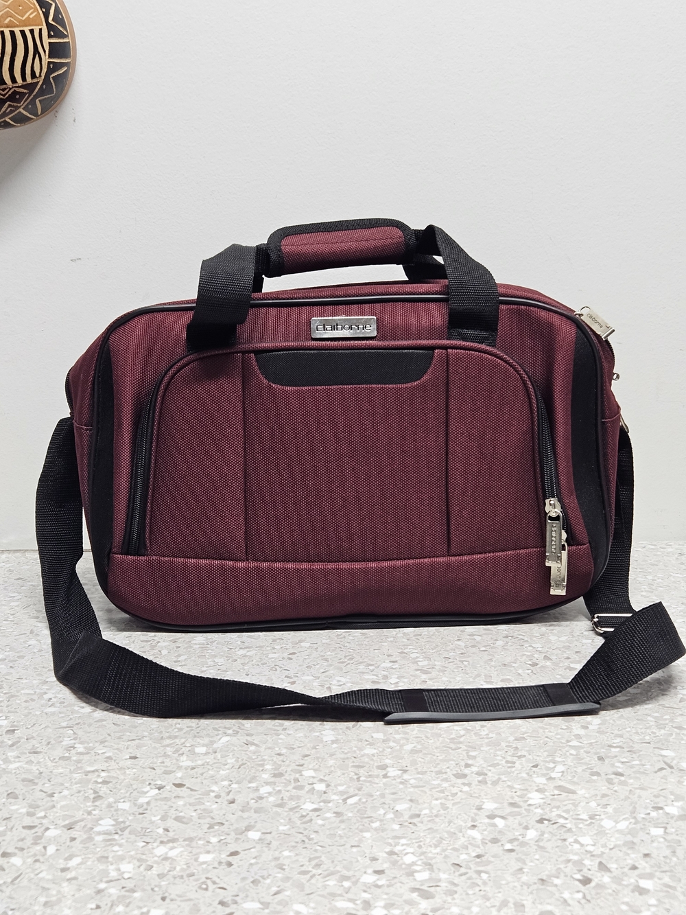 Vintage Claiborne Duffle Cary On Travel Bag Burgundy Maroon Overnight Bag Unisex